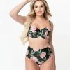 Bettie Page X Playful Promises Black & Pink Roses Claudette Balcony Bikini Top Swimwear