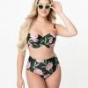 Bettie Page X Playful Promises Black & Pink Roses Claudette Swim Bottom