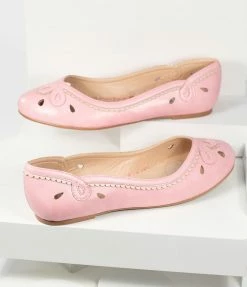 Ellie Shoes Bettie Page Pink Leatherette Cutout Dolly Flats