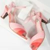 Ellie Shoes Bettie Page Pink & Red Leatherette Daphne Peep Toe Heels