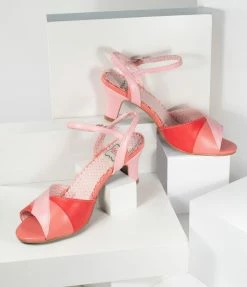Ellie Shoes Bettie Page Pink & Red Leatherette Daphne Peep Toe Heels