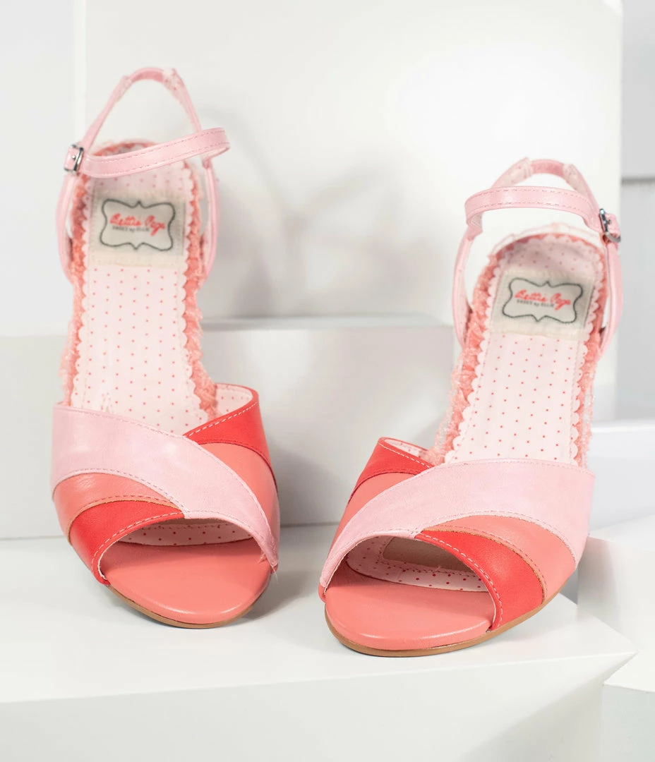 Ellie Shoes Bettie Page Pink & Red Leatherette Daphne Peep Toe Heels