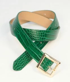 Unique Vintage Green Crocodile Embossed Leatherette Belt 1950s