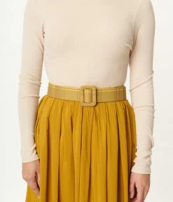 Unique Vintage Mustard & Brown Plaid Leatherette Slide Belt