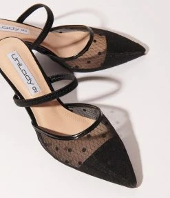 Verona Collection Black Swiss Dot Pointed Toe Kitten Heel 1950s