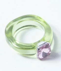 FAME Accessories Grey & Green Resin Rhinestone Three Ring Set