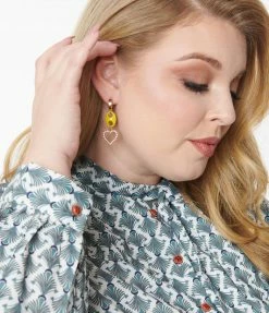 8 Other Reasons Accessories 14K Gold Plated Heart Drop Hoop Earrings