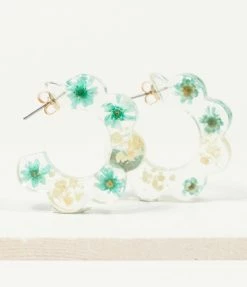 8 Other Reasons Blue & White Floral Acrylic Hoop Stud Earrings Accessories
