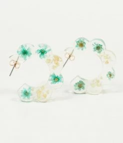 8 Other Reasons Blue & White Floral Acrylic Hoop Stud Earrings Accessories