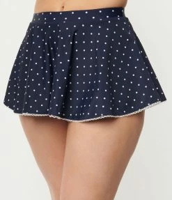 Swimwear Unique Vintage Navy & White Pin Dot Pin-Up Coronado Swim Skirt