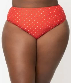 Unique Vintage Plus Size Red & White Pin Dot Daphne Swim Bottoms