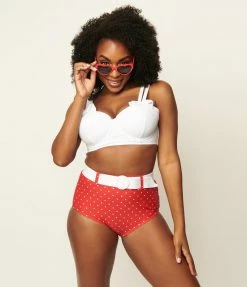 Unique Vintage White Bowed Over Swim Top Swimwear