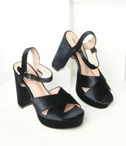 Unique Vintage Black Velvet Platform Heels