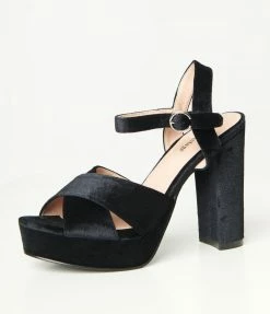 Unique Vintage Black Velvet Platform Heels