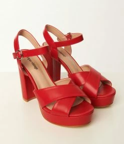 Guest Attire Unique Vintage Red Leatherette Platform Heels