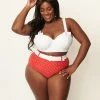 Unique Vintage Plus Size Red & White Pin Dot Belted Redondo Swim Bottoms