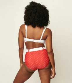 Swimwear Unique Vintage Red & White Pin Dot Belted Redondo Swim Bottoms