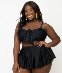 Swimwear Unique Vintage Plus Size Black Bow Rialto Bikini Top