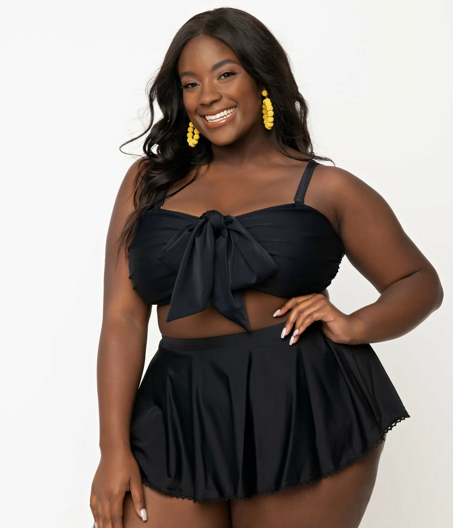 Swimwear Unique Vintage Plus Size Black Bow Rialto Bikini Top