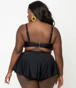 Swimwear Unique Vintage Plus Size Black Bow Rialto Bikini Top