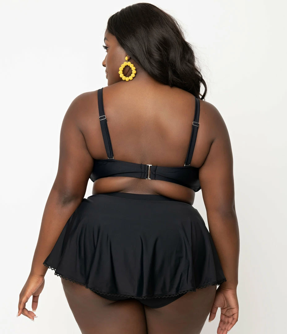 Swimwear Unique Vintage Plus Size Black Bow Rialto Bikini Top