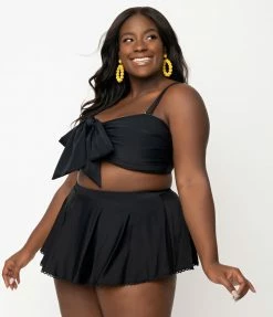 Swimwear Unique Vintage Plus Size Black Bow Rialto Bikini Top