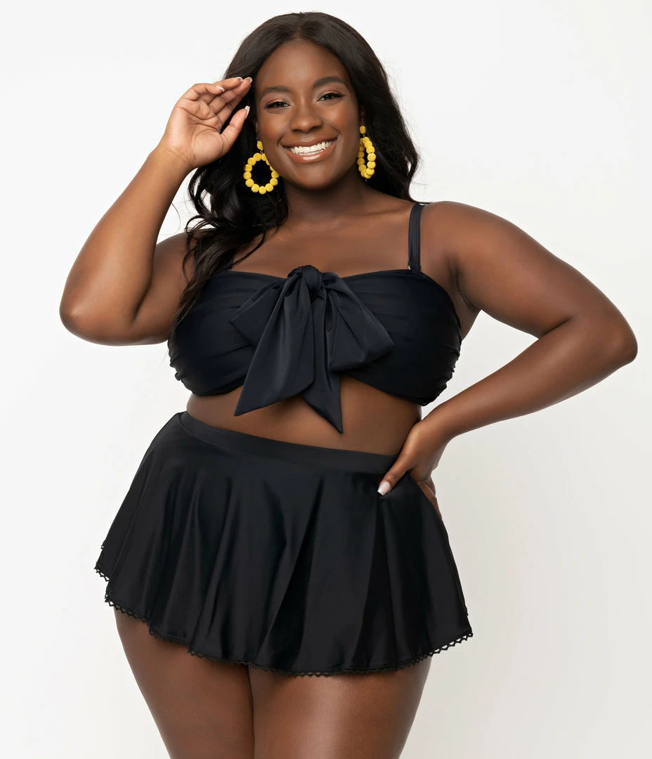 Swimwear Unique Vintage Plus Size Black Bow Rialto Bikini Top