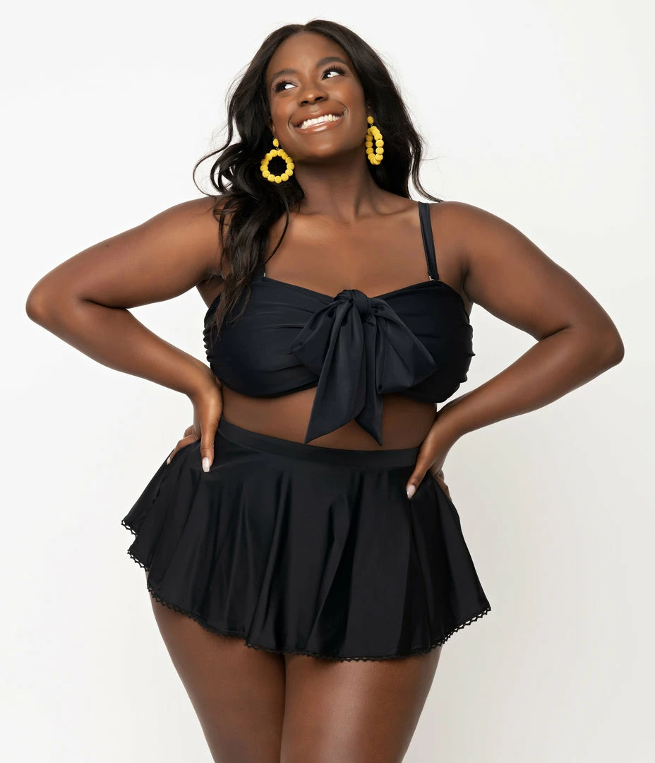 Swimwear Unique Vintage Plus Size Black Bow Rialto Bikini Top
