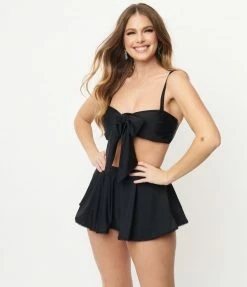 Unique Vintage Solid Black Pin-Up Coronado Swim Skirt