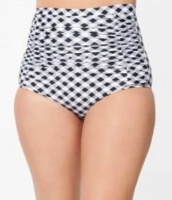 Unique Vintage Black & White Gingham Monroe High Waist Swim Bottom
