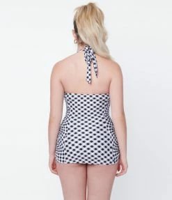 Unique Vintage Black & White Gingham Corinne Sheath Swimsuit