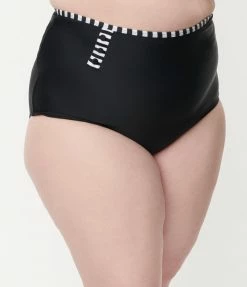 Unique Vintage Plus Size Black High Waist Hatteras Swim Bottom Swimwear