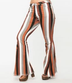 Saints & Hearts Multicolor Earth Striped Bell Bottom Jeans Bottoms