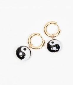 8 Other Reasons Yin Yang Bead & 14k Gold Plated Hoop Drop Earrings
