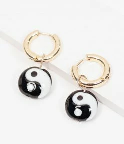 8 Other Reasons Yin Yang Bead & 14k Gold Plated Hoop Drop Earrings