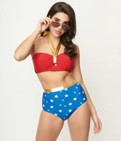 Swimwear DC Comics X Unique Vintage Red & Gold Forever Glam Swim Top