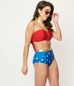 Swimwear DC Comics X Unique Vintage Red & Gold Forever Glam Swim Top
