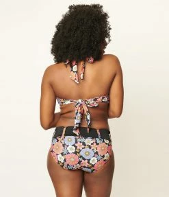 Swimwear Unique Vintage Pink & Blue Floral Print Forever Glam Swim Top