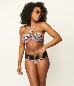 Swimwear Unique Vintage Pink & Blue Floral Print Forever Glam Swim Top