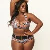 Unique Vintage Plus Size Pink & Blue Floral Print Belted Sunsational Swim Bottom