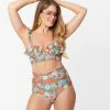 Unique Vintage Turquoise & Pink Floral Print Cape May Swim Bottom