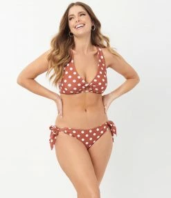 Unique Vintage Rust & White Dot Sweet & Sash-y Swim Bottom