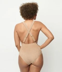 Swimwear Unique Vintage Tan Suede Fringe Swimsuit