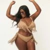 Unique Vintage Plus Size Tan Suede Fringe Sweet & Sash-y Swim Bottom Swimwear