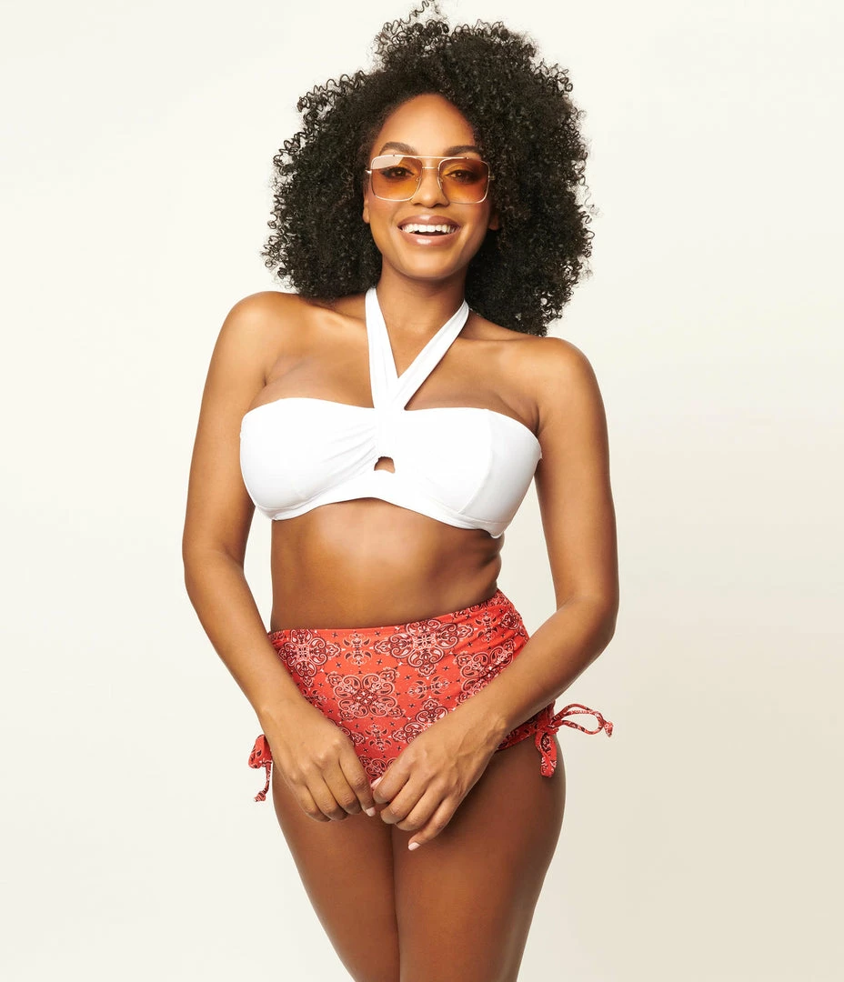 Unique Vintage Solid White Forever Glam Swim Top
