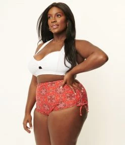 Unique Vintage Plus Size Red Bandana Print Provincetown Swim Bottom