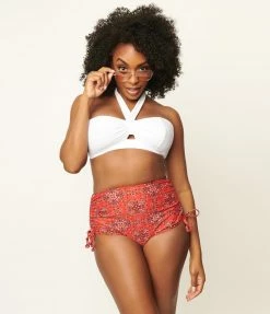 Swimwear Unique Vintage Red Bandana Print Provincetown Swim Bottom