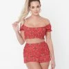 Unique Vintage Red Bandana Ruffle Encinitas Swim Crop Top