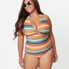 Swimwear Unique Vintage Plus Size Serape Stripe Fresh Cut One Piece Swimsuit