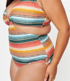 Swimwear Unique Vintage Plus Size Serape Stripe Fresh Cut One Piece Swimsuit